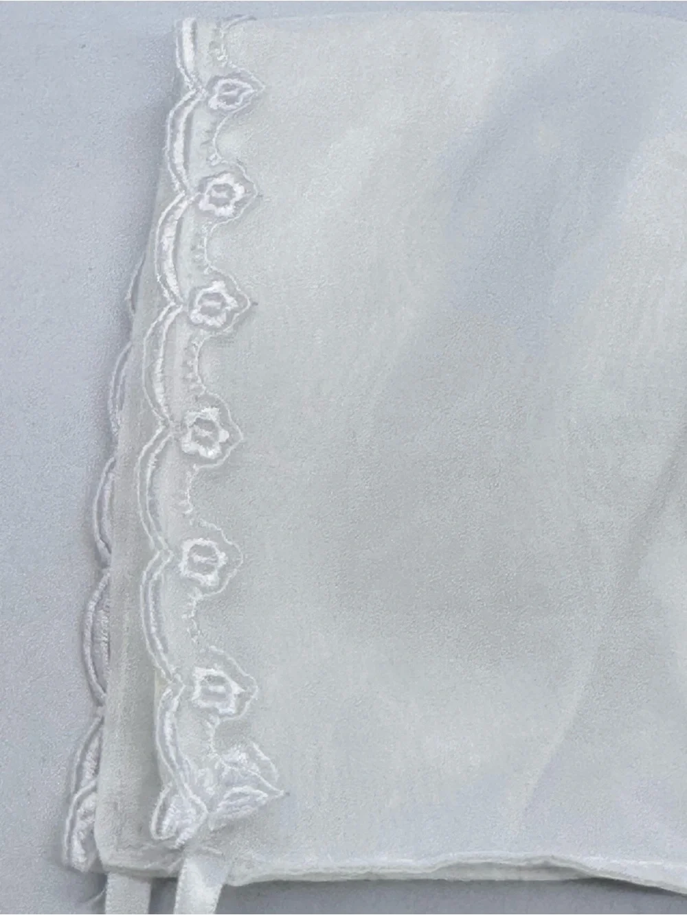 White Baby Christening Baptimal Dedication Bonnet with Lace Trim Infant 6M Doll